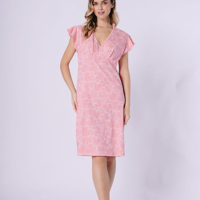 Womens V Neck Knee Length Nightgown With Print Breathable Fabric - Très Elite