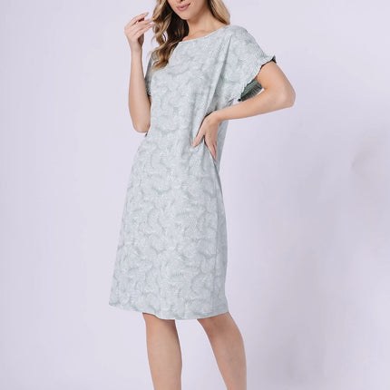 Ruffle Sleeve Nightshirt With Round Neckline Print In Soft Breathable Fabric - Très Elite