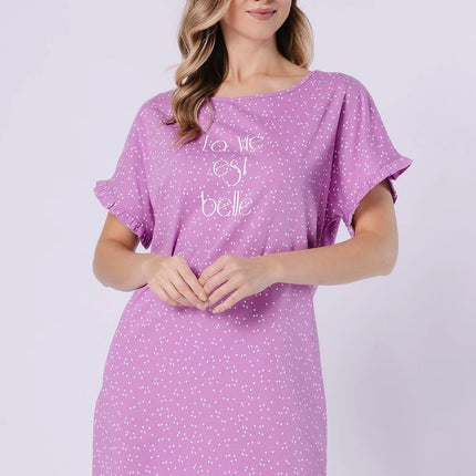 Nightshirt With Frill Sleeves Round Neck Loose Fit Breathable Print - Très Elite