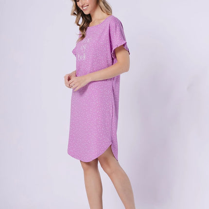 Nightshirt With Frill Sleeves Round Neck Loose Fit Breathable Print - Très Elite