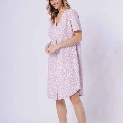 Knee Length Nightshirt With Print And Soft Breathable Fabric Short Sleeves - Très Elite