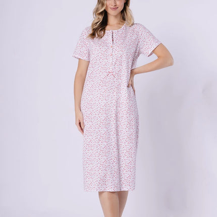 Knee Length Nightshirt With Round Neckline Short Sleeves Breathable Print - Très Elite