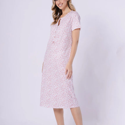 Knee Length Nightshirt With Round Neckline Short Sleeves Breathable Print - Très Elite