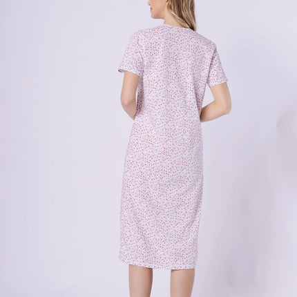 Knee Length Nightshirt With Round Neckline Short Sleeves Breathable Print - Très Elite