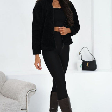 Womens Teddy Fleece Polyester Sweatshirt With Stand Up Collar And Long Sleeves - Très Elite
