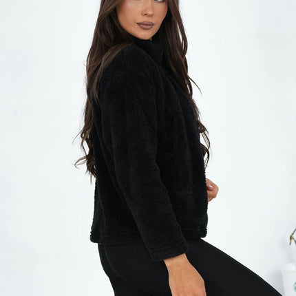 Womens Teddy Fleece Polyester Sweatshirt With Stand Up Collar And Long Sleeves - Très Elite