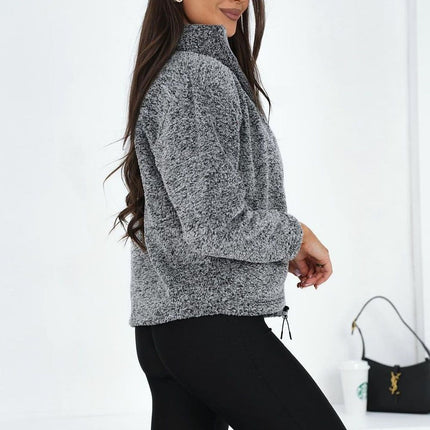 Womens Teddy Fleece Polyester Sweatshirt With Stand Up Collar And Long Sleeves - Très Elite