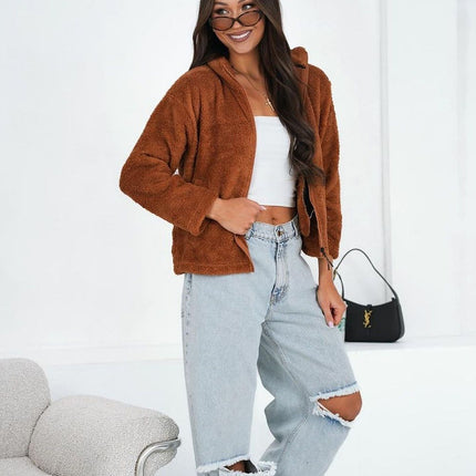 Womens Teddy Fleece Polyester Sweatshirt With Stand Up Collar And Long Sleeves - Très Elite