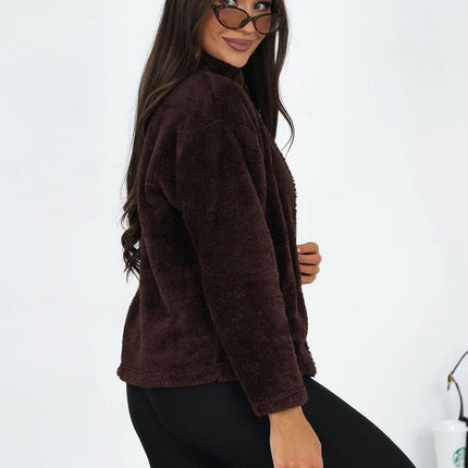 Womens Teddy Fleece Polyester Sweatshirt With Stand Up Collar And Long Sleeves - Très Elite