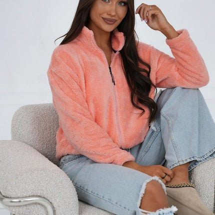 Womens Teddy Fleece Polyester Sweatshirt With Stand Up Collar And Long Sleeves - Très Elite