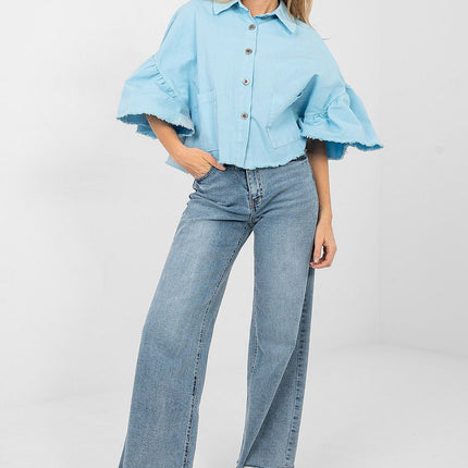Women's Cropped Denim Jacket With Frayed Hem For Spring Summer - Très Elite