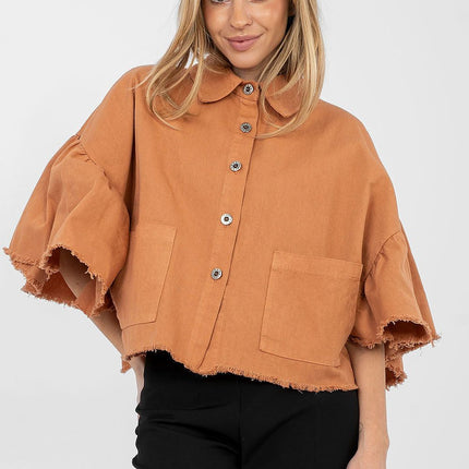 Women's Cropped Denim Jacket With Frayed Hem For Spring Summer - Très Elite