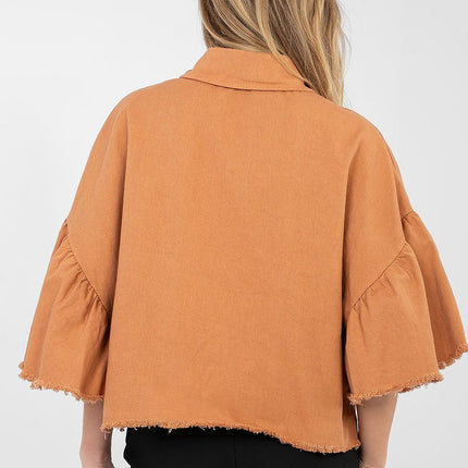 Women's Cropped Denim Jacket With Frayed Hem For Spring Summer - Très Elite