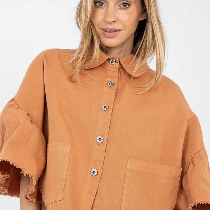 Women's Cropped Denim Jacket With Frayed Hem For Spring Summer - Très Elite