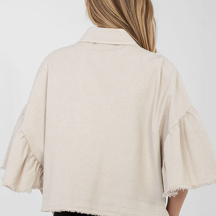 Women's Cropped Denim Jacket With Frayed Hem For Spring Summer - Très Elite