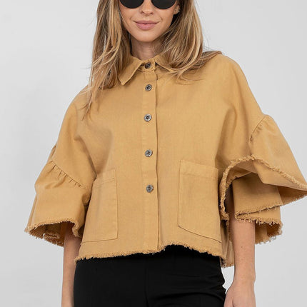 Women's Cropped Denim Jacket With Frayed Hem For Spring Summer - Très Elite