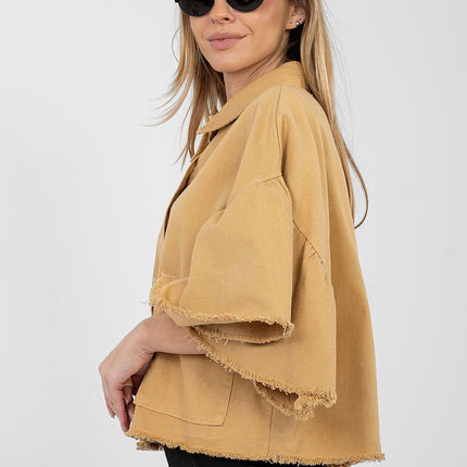 Women's Cropped Denim Jacket With Frayed Hem For Spring Summer - Très Elite