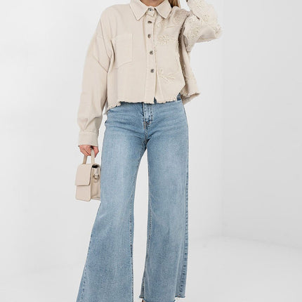 Womens Denim Jacket Short Cotton Casual With Frayed Hem Button Front - Très Elite