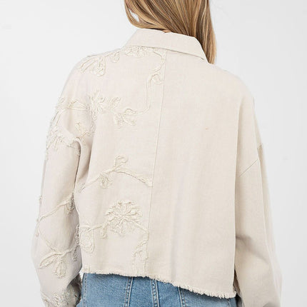 Womens Denim Jacket Short Cotton Casual With Frayed Hem Button Front - Très Elite