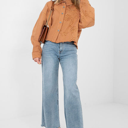 Womens Denim Jacket Short Cotton Casual With Frayed Hem Button Front - Très Elite