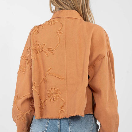 Womens Denim Jacket Short Cotton Casual With Frayed Hem Button Front - Très Elite