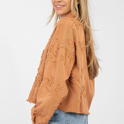 Womens Denim Jacket Short Cotton Casual With Frayed Hem Button Front - Très Elite