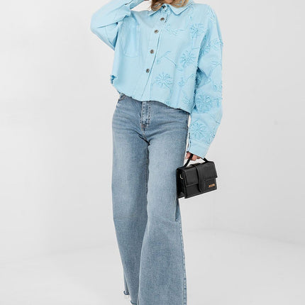 Womens Denim Jacket Short Cotton Casual With Frayed Hem Button Front - Très Elite