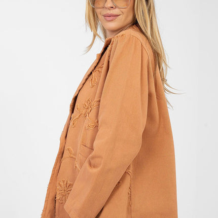 Casual Denim Jacket With Embroidered Flowers For Women - Très Elite