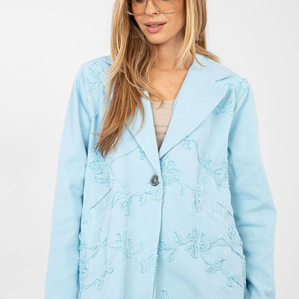 Casual Denim Jacket With Embroidered Flowers For Women - Très Elite