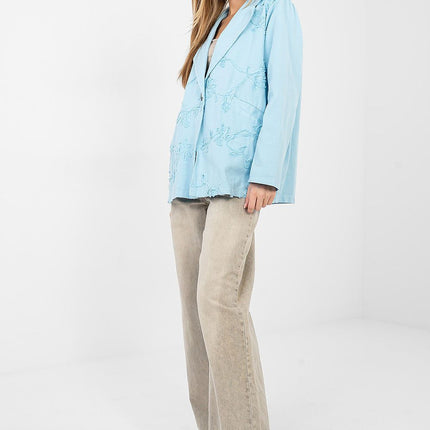 Casual Denim Jacket With Embroidered Flowers For Women - Très Elite