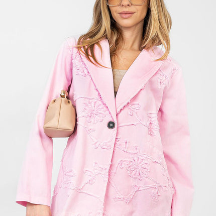 Casual Denim Jacket With Embroidered Flowers For Women - Très Elite