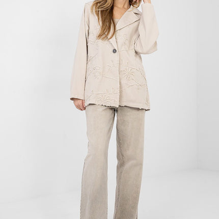 Casual Denim Jacket With Embroidered Flowers For Women - Très Elite