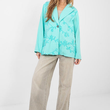 Casual Denim Jacket With Embroidered Flowers For Women - Très Elite