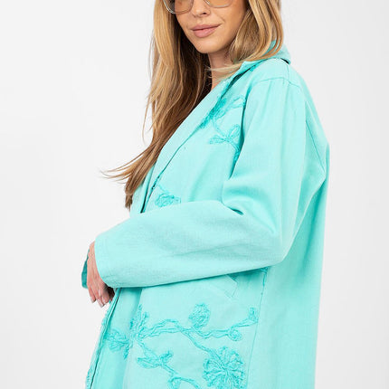 Casual Denim Jacket With Embroidered Flowers For Women - Très Elite