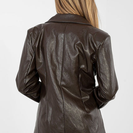 Women's Eco Leather Blazer With Lapels For Formal Wear - Très Elite