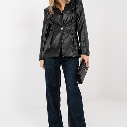 Women's Eco Leather Blazer With Lapels For Formal Wear - Très Elite