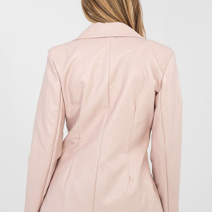 Women's Eco Leather Blazer With Lapels For Formal Wear - Très Elite