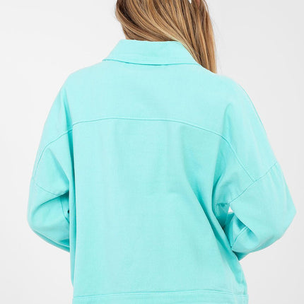 Casual Women's Denim Jacket Button Up With Classic Collar Long Sleeves - Très Elite