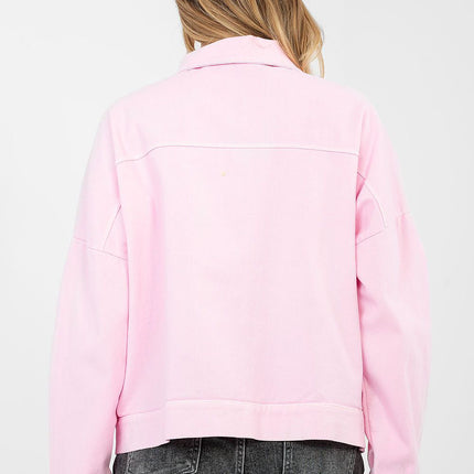 Casual Women's Denim Jacket Button Up With Classic Collar Long Sleeves - Très Elite