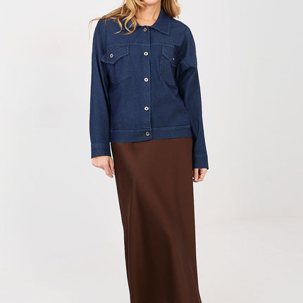Casual Women's Denim Jacket Button Up With Classic Collar Long Sleeves - Très Elite