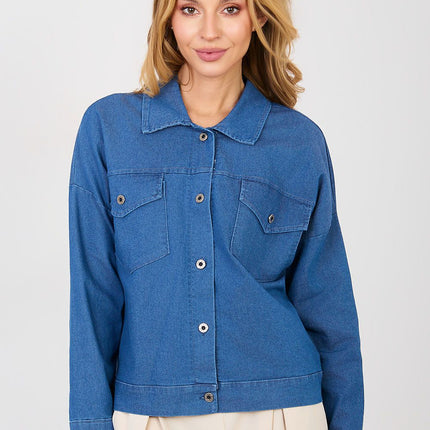 Casual Women's Denim Jacket Button Up With Classic Collar Long Sleeves - Très Elite
