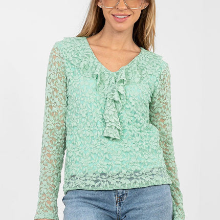 Elegant Lace Blouse In Viscose With Elastane For Formal Or Everyday Wear - Très Elite