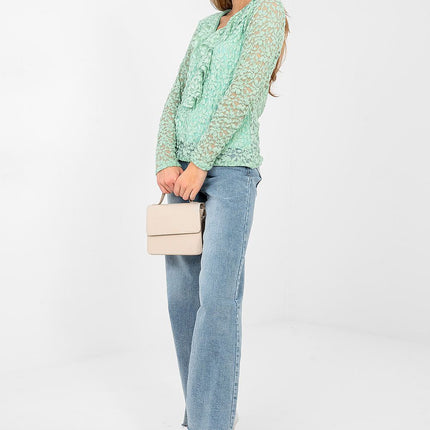 Elegant Lace Blouse In Viscose With Elastane For Formal Or Everyday Wear - Très Elite