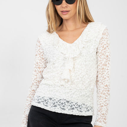 Elegant Lace Blouse In Viscose With Elastane For Formal Or Everyday Wear - Très Elite