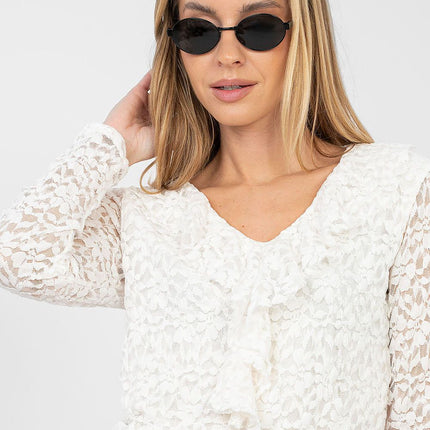Elegant Lace Blouse In Viscose With Elastane For Formal Or Everyday Wear - Très Elite