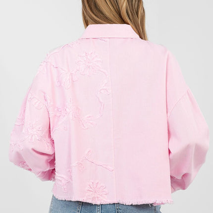 Womens Denim Jacket Short Cotton Casual With Frayed Hem Button Front - Très Elite