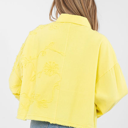 Womens Denim Jacket Short Cotton Casual With Frayed Hem Button Front - Très Elite