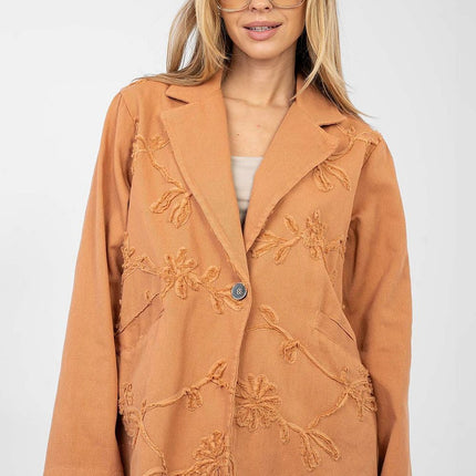 Casual Denim Jacket With Embroidered Flowers For Women - Très Elite