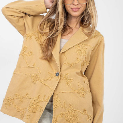 Casual Denim Jacket With Embroidered Flowers For Women - Très Elite