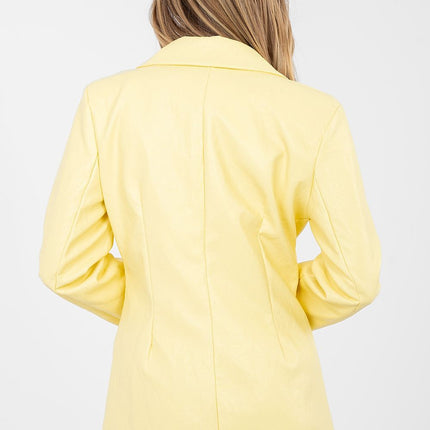 Women's Eco Leather Blazer With Lapels For Formal Wear - Très Elite